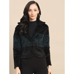 woowzerz Fur Color Block Coat For Women-picture-35