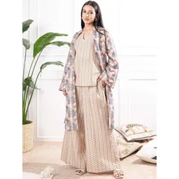 WoowZerZ Printed Notch Neck Pure Cotton Tunic With Shrug & Palazzo-picture-35
