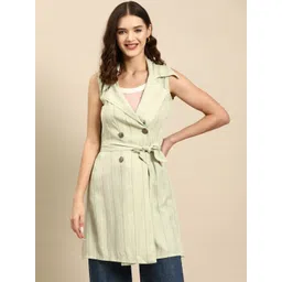 WoowZerz Striped Trench Shrug with Belt-picture-52