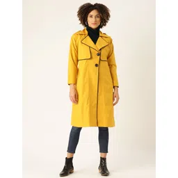 WoowZerz Women Mustard Yellow Slim Fit Solid Knee Length Trench Coat-picture-35