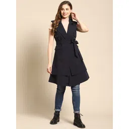WoowZerz Women Navy Blue Layered Sleeveless Over Coat-picture-24