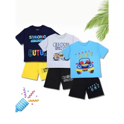 WORTON FASHION Boys Pack of 3 Pure Cotton Printed T-Shirts with Matching Shorts-picture-20