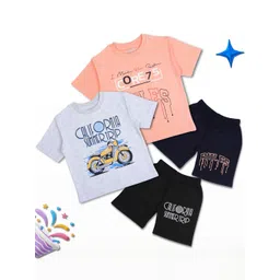 WORTON FASHION Kids Grey & Peach Pack of 2 Printed T-shirt with Shorts-picture-46
