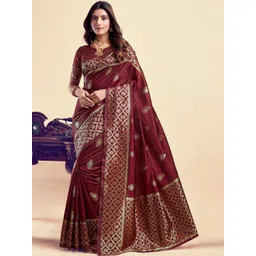 WOVENSTOCK Ethnic Motifs Woven Design Zari Kanjeevaram Saree-picture-11