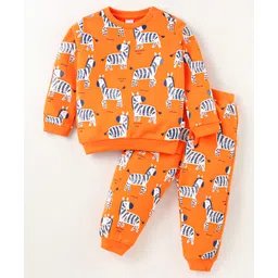 WOW Clothes Full Sleeves Night Suit with Zebra Print - Orange-picture-35