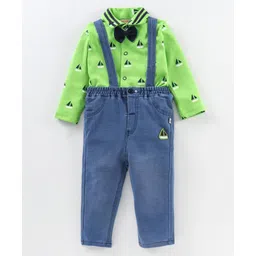 Wow Clothes Full Sleeves Tee & Dungarees Set Stripes and Giraffe Print - Green-picture-30