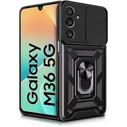 WOW IMAGINE Tough Armor Bumper Mobile Back Case for Samsung Galaxy M36 5G | Galaxy F36 5G Sliding Camera Cover | Shock Proof 360° Protection | Hybrid PC + TPU | Ring Holder with Kickstand – Black-picture-23