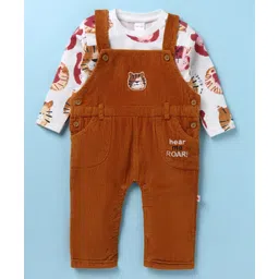 WOW Clothes Interlock Knit Full Sleeves T-Shirt With Dungaree Lion Printed - Rust Orange-picture-11
