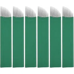 WOWOBJECTS® 50pcs Microblading Needles 14 Pins Permanent Makeup Eyebrows Tattoo Needles Blades |Green-picture-29
