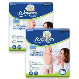 Wowper Baby Pant Style Diaper with 3D Diamond Cross Core Medium Size (M)- 72 Pieces - (Pack of 2)-picture-24