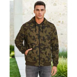 Wrangler Black & Olive Camo Print Reversible Hooded Jacket-image-15