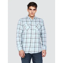 Wrangler Blue Cotton Checked Shirt-picture-27