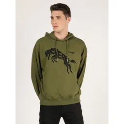 Wrangler Men Olive Green Printed Hooded Sweatshirt-picture-41
