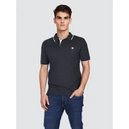 Wrangler Men Solid Black Polo Neck Regular Fit Tshirt-picture-33