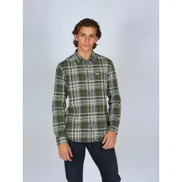 Wrangler Olive Cotton Regular Fit Checks Shirt-picture-34