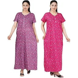 wristy Women's Cotton Floral Maxi Maternity Nighty for Women Cotton Free Size Combo Pack of 2 Piece-picture-15