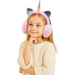 wrixty Winter Unicorn Earmuffs & Glove Set, Cute Cartoon Foldable Earmuff Rainbow Ear Warmers for Girls/Women's Gift-picture-54