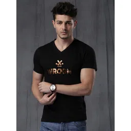 WROGN Black Printed Slim Fit Pure Cotton T-shirt-picture-35