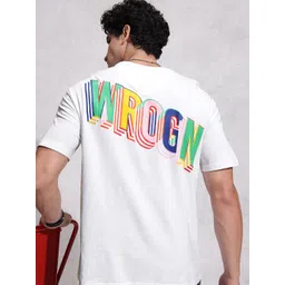 WROGN Brand Logo Printed Drop-Shoulder Sleeves Pure Cotton T-shirt-picture-25