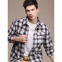 WROGN Comfort Fit Opaque Checked Pure Cotton Casual Shirt-picture-21