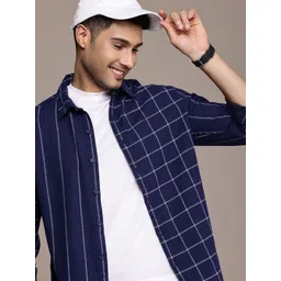 WROGN Comfort Fit Windowpane Checked Pure Cotton Casual Shirt-picture-20
