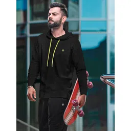 WROGN Men Black Slim Fit Solid Hooded Sweatshirt-picture-25