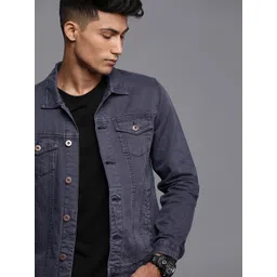 WROGN Men Blue Solid Denim Jacket-picture-16