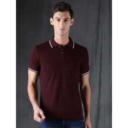 WROGN Men Burgundy Solid Polo Pure Cotton T-shirt-image-47