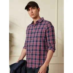 WROGN Men Comfort Spread Collar Tartan Checked Cotton Casual Shirt-picture-22