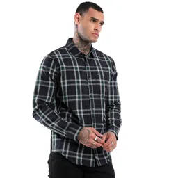 WROGN Men Custom Slim Fit Tartan Checks Opaque Checked Casual Shirt-picture-18