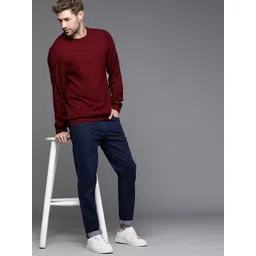 WROGN Men Maroon Self Striped Pullover Sweater-picture-13