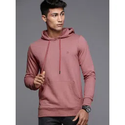 WROGN Men Mauve Solid Slim Fit Hooded Sweatshirt-picture-40