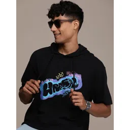 wrogn Men Printed Round Neck Cotton Blend Black T-Shirt-picture-11