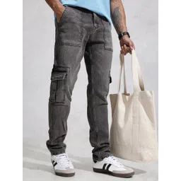 WROGN Men Relaxed Fit Heavy Fade Stretchable Cargo Jeans-picture-12