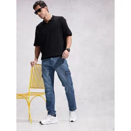 WROGN Men Relaxed Fit Heavy Fade Stretchable Cargo Style Jeans image 3