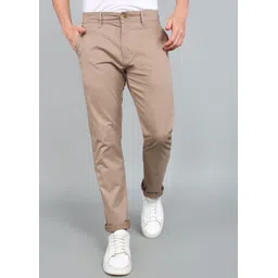 wrogn Men Slim Fit Brown Cotton Blend Trousers-picture-11
