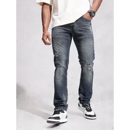 WROGN Men Slim Fit Low Distress Heavy Fade Stretchable Jeans-picture-24