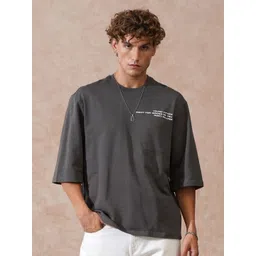 WROGN Men Typography Printed Round Neck Oversized Cotton T-shirt-picture-23