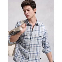 WROGN Pure Cotton Checked & Textured Casual Shirt-picture-32