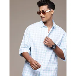 WROGN Pure Cotton Checked Drop-Shoulder Sleeves Oversized Plus Casual Shirt-picture-15