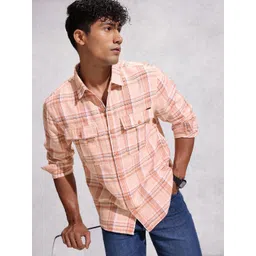 WROGN Pure Cotton Comfort Fit Tartan Checks Opaque Casual Shirt-picture-30