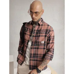 WROGN Pure Cotton Drop-Shoulder Sleeves Comfort Fit Checked Casual Shirt-picture-13