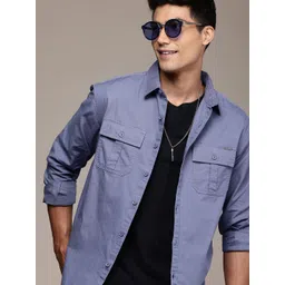 WROGN Pure Cotton Self Design Comfort Fit Textured Casual Shirt-picture-40