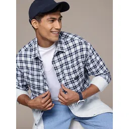 WROGN Pure Cotton Tartan Checks Ombre Drop-Shoulder Sleeves Oversized Casual Shirt-picture-11