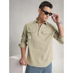 WROGN Pure Cotton Textured Drop-Shoulder Sleeves Oversized Casual Shirt-picture-13