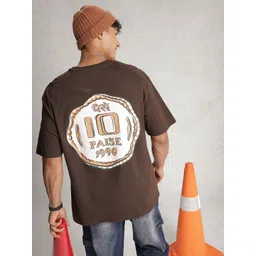 WROGN Pure Cotton Typography Printed Drop-Shoulder Sleeves Oversized T-shirt-picture-15