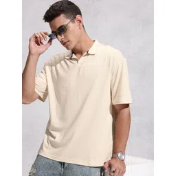 WROGN Self Design Textured Oversized Polo Collar T-shirt-picture-29