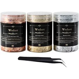 Wsdart Gilding Flakes Set - Color 2.5 Imitation Gold, Silver, Color 0 Real Copper Schabin Flakes, 3 Bottles Metallic Foil Flakes for Resin Art, Painting and Crafts, Nail Art-picture-22