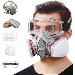 WT WEARTHAT Gas Mask Set Respirator with Filters and Goggle Activated Carbon Gas Mask Paint Respirator for Epoxy Resin, Wall Painting, Welding, Spraying, Mold Removal, Construction-picture-24