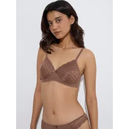 Wunderlove by Westside Brown Floral Lace Lightly Padded Bra-picture-44
